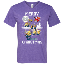 Utah State Aggies Ugly Christmas Sweaters Minions Santa Claus Merry Christmas Men's V-Neck T-Shirt - The White Eagles