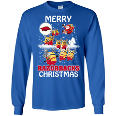 Arkansas Razorback T Shirts Minions Santa Claus Merry Christmas LS Cotton T-Shirt - The White Eagles