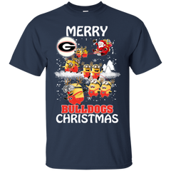 Georgia Bulldogs Ugly Christmas Sweaters Minions Santa Claus Merry Christmas Cotton T-Shirt - The White Eagles