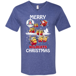 Arizona Wildcats Ugly Christmas Sweaters Minions Santa Claus Merry Christmas Men's V-Neck T-Shirt - The White Eagles