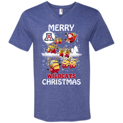 Arizona Wildcats Ugly Christmas Sweaters Minions Santa Claus Merry Christmas Men's V-Neck T-Shirt - The White Eagles