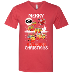 Georgia Bulldogs Ugly Christmas Sweaters Minions Santa Claus Merry Christmas Men's V-Neck T-Shirt - The White Eagles