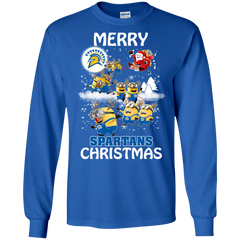 San Jose State Spartans Ugly Christmas Sweaters Minions Santa Claus Merry Christmas LS Cotton T-Shirt - The White Eagles