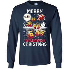 Louisiana Monroe Warhalks Ugly Christmas Sweaters Minions Santa Claus LS Cotton T-Shirt - The White Eagles