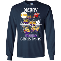Lsu Tigers Ugly Christmas Sweaters Minions Santa Claus Merry Christmas LS Cotton T-Shirt - The White Eagles