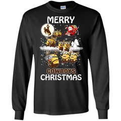 Wyoming Cowboys Ugly Christmas Sweaters Minions Santa Claus Merry Christmas LS Cotton T-Shirt - The White Eagles
