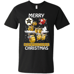 Vanderbilt Commodores Ugly Christmas Sweaters Minions Santa Claus Merry Christmas Men's V-Neck T-Shirt - The White Eagles