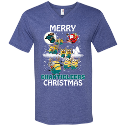 Coastal Carolina Chanticleers Ugly Christmas Sweaters Minions Santa Claus Merry Christmas Men's V-Neck T-Shirt - The White Eagles