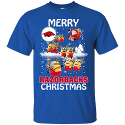Arkansas Razorback T Shirts Minions Santa Claus Merry Christmas Cotton T-Shirt - The White Eagles