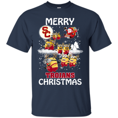 Usc Trojans Ugly Christmas Sweaters Minions Santa Claus Merry Christmas Cotton T-Shirt - The White Eagles