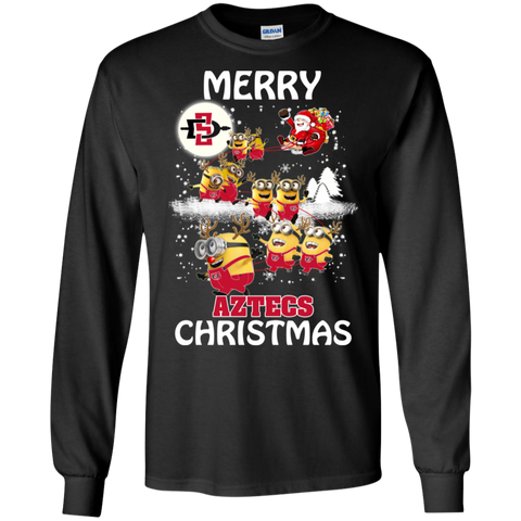 San Diego State Athletics Ugly Christmas Sweaters Minions Santa Claus Merry Christmas LS Cotton T-Shirt - The White Eagles
