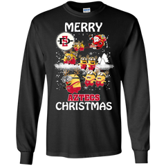 San Diego State Athletics Ugly Christmas Sweaters Minions Santa Claus Merry Christmas LS Cotton T-Shirt - The White Eagles