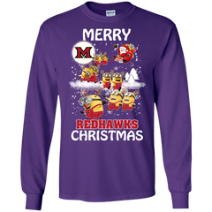 Miami Redhawks Ugly Christmas Sweaters Minions Santa Claus Merry Christmas LS Cotton T-Shirt - The White Eagles