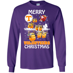 Tennessee Volunteers Ugly Christmas Sweaters Minions Santa Claus Merry Christmas LS Cotton T-Shirt - The White Eagles