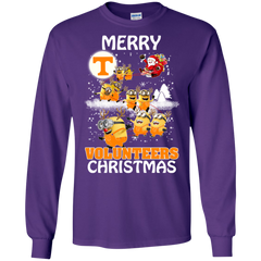 Tennessee Volunteers Ugly Christmas Sweaters Minions Santa Claus Merry Christmas LS Cotton T-Shirt - The White Eagles