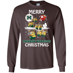 Hawaii Rainbow Warriors Ugly Christmas Sweaters Minions Santa Claus Merry Christmas LS Cotton T-Shirt - The White Eagles