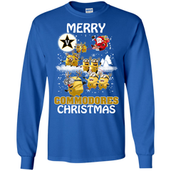 Vanderbilt Commodores Ugly Christmas Sweaters Minions Santa Claus Merry Christmas LS Cotton T-Shirt - The White Eagles