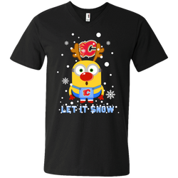 Minion Calgary Flames Ugly Christmas Sweaters Let It Snow Men's V-Neck T-Shirt - The White Eagles