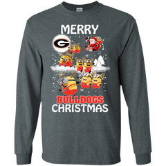 Georgia Bulldogs Ugly Christmas Sweaters Minions Santa Claus Merry Christmas LS Cotton T-Shirt - The White Eagles