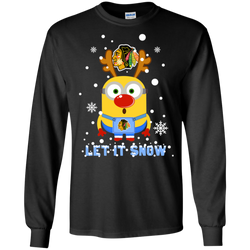 Minion Chicago Blackhawks Ugly Christmas Sweaters Let It Snow LS Cotton T-Shirt - The White Eagles