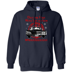 Deck The Halls With Salt And Iron Impala Lalalalalalala Supernatural Ugly Christmas Sweater Hoodie - The White Eagles