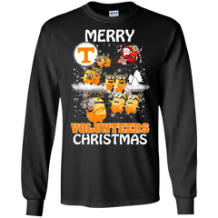 Tennessee Volunteers Ugly Christmas Sweaters Minions Santa Claus Merry Christmas LS Cotton T-Shirt - The White Eagles