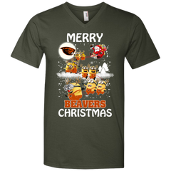 Oregon State Beavers Ugly Christmas Sweaters Minions Santa Claus Merry Christmas Men's V-Neck T-Shirt - The White Eagles
