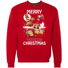 Usc Trojans Ugly Christmas Sweaters Minions Santa Claus Merry Christmas Sweatshirt - The White Eagles