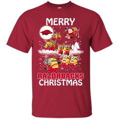 Arkansas Razorback Ugly Christmas Sweaters Minions Santa Claus Merry Christmas Cotton T-Shirt - The White Eagles