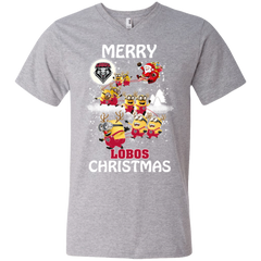New Mexico Lobos Ugly Christmas Sweaters Minions Santa Claus Merry Christmas Men's V-Neck T-Shirt - The White Eagles