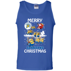 San Jose State Spartans Ugly Christmas Sweaters Minions Santa Claus Merry Christmas Tank Top - The White Eagles