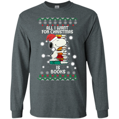 All I Want For Christmas Is Books Snoopy The Peanuts Movie LS Cotton T-Shirt - The White Eagles