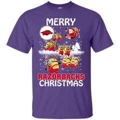 Arkansas Razorback T Shirts Minions Santa Claus Merry Christmas Cotton T-Shirt - The White Eagles