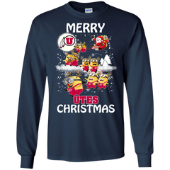 Utah Utes Ugly Christmas Sweaters Minions Santa Claus Merry Christmas LS Cotton T-Shirt - The White Eagles