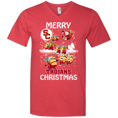 Usc Trojans Ugly Christmas Sweaters Minions Santa Claus Merry Christmas Men's V-Neck T-Shirt - The White Eagles