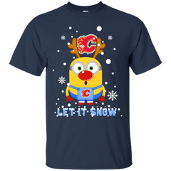 Minion Calgary Flames Ugly Christmas Sweaters Let It Snow Cotton T-Shirt - The White Eagles