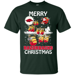Arkansas Razorback Ugly Christmas Sweaters Minions Santa Claus Merry Christmas Cotton T-Shirt - The White Eagles