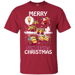 Arizona State Sun Devils Ugly Christmas Sweaters Minions Santa Claus Merry Christmas Cotton T-Shirt - The White Eagles