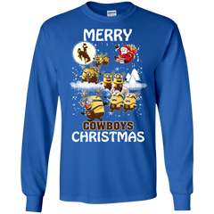 Wyoming Cowboys Ugly Christmas Sweaters Minions Santa Claus Merry Christmas LS Cotton T-Shirt - The White Eagles