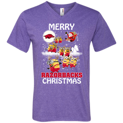Arkansas Razorback T Shirts Minions Santa Claus Merry Christmas Men's V-Neck T-Shirt - The White Eagles