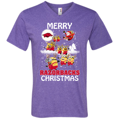Arkansas Razorback T Shirts Minions Santa Claus Merry Christmas Men's V-Neck T-Shirt - The White Eagles