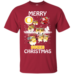 Oregon Ducks Ugly Christmas Sweaters Minions Santa Claus Merry Christmas Cotton T-Shirt - The White Eagles