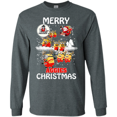 New Mexico State Aggies Ugly Christmas Sweaters Minions Santa Claus Merry Christmas LS Cotton T-Shirt - The White Eagles