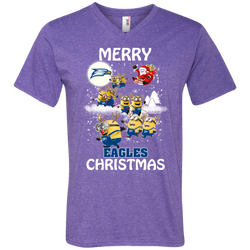 Georgia Southern Eagles Ugly Christmas Sweaters Minions Santa Claus Merry Christmas Men's V-Neck T-Shirt - The White Eagles