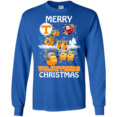 Tennessee Volunteers Ugly Christmas Sweaters Minions Santa Claus Merry Christmas LS Cotton T-Shirt - The White Eagles