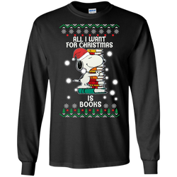 All I Want For Christmas Is Books Snoopy The Peanuts Movie LS Cotton T-Shirt - The White Eagles