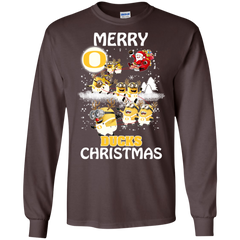 Oregon Ducks Ugly Christmas Sweaters Minions Santa Claus Merry Christmas LS Cotton T-Shirt - The White Eagles