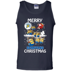 San Jose State Spartans Ugly Christmas Sweaters Minions Santa Claus Merry Christmas Tank Top - The White Eagles