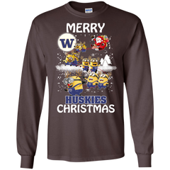 Washington Huskies Ugly Christmas Sweaters Minions Santa Claus Merry Christmas LS Cotton T-Shirt - The White Eagles