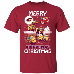 Central Michigan Chippewas Ugly Christmas Sweaters Minions Santa Claus Merry Christmas Cotton T-Shirt - The White Eagles